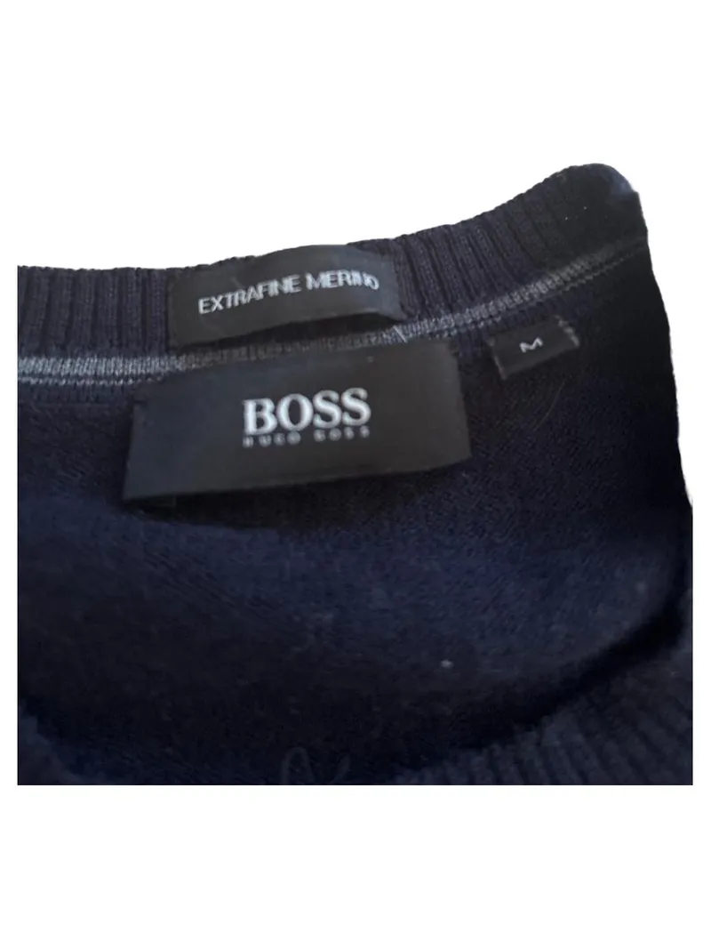 HUGO BOSS Herren Pullover Gr. M Extrafine Merino Wolle Dunkelblau 4