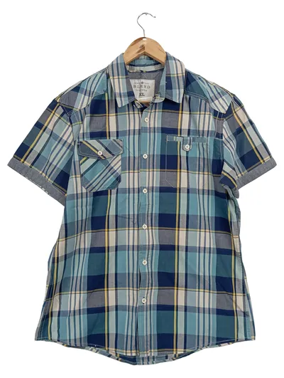 BLEND kariertes Hemd Herren Kurzarm Gr. 52/XL Baumwolle Freizeit