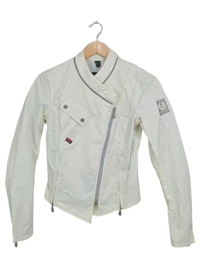 Belstaff Damen Leichte Jacke Gr. 38 Weiß Biker-Stil Polyester