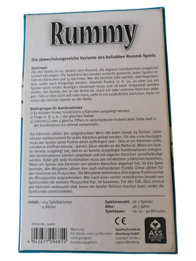 ASS Altenburger Rummy Kartenspiel Rommé Variante ab 7 Jahre für 2 Spieler