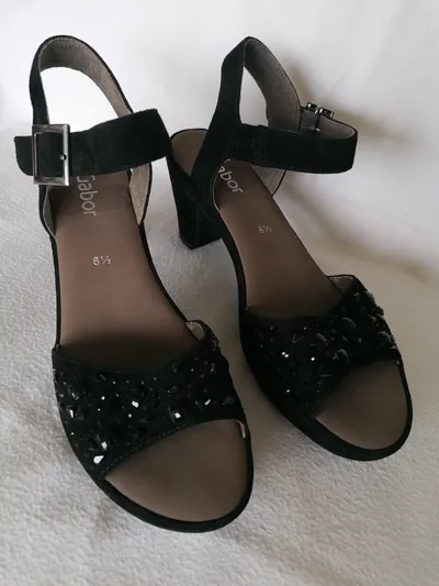 Gabor Sandaletten Damen Gr. 40 Schwarz Elegant mit Strasssteinen