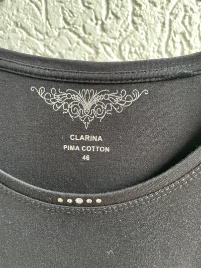Clarina Damen T-Shirt Gr. 46 Schwarz Basic Baumwolle