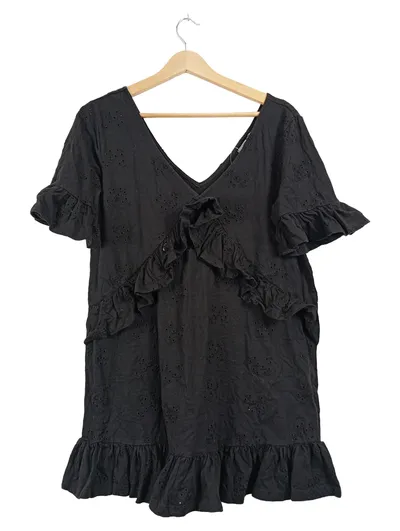 ASOS Damen Sommerkleid Minikleid Lochmuster Rüschen Schwarz Gr. 36 S