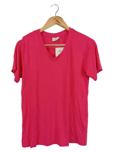 Kaffe Damen T-Shirt V-Ausschnitt Pink Gr. S Casual Basic Viscose