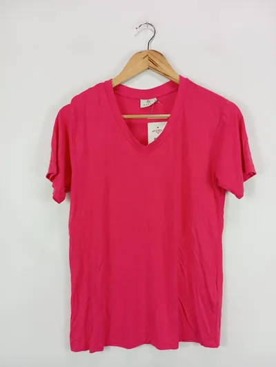 Kaffe Damen T-Shirt V-Ausschnitt Pink Gr. S Casual Basic Viscose