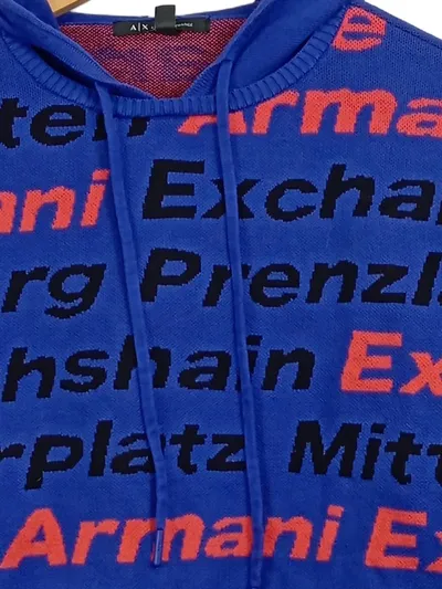 Armani Exchange Damen Kapuzenpullover Allover-Print Blau Gr. 34/XS