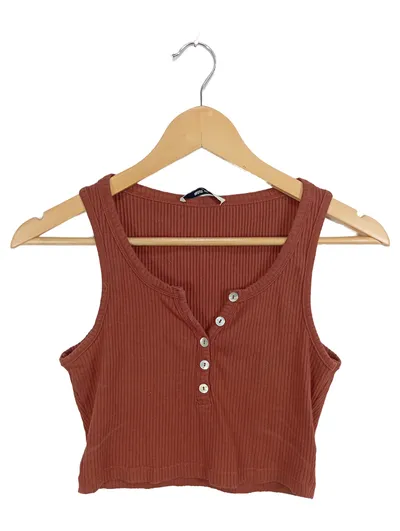 About You Damen Ripp-Top mit Knopfleiste Gr. 36 Orange Casual