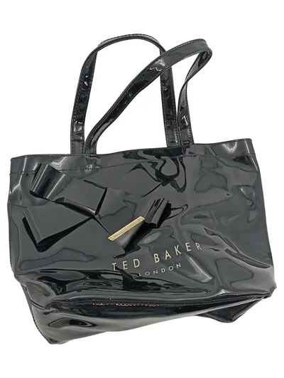 Ted Baker London Damen Shopper Tasche Schwarz Glänzend Schleife
