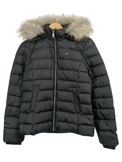 Tommy Hilfiger Damen Steppjacke Kapuze Fellbesatz Schwarz Gr. S