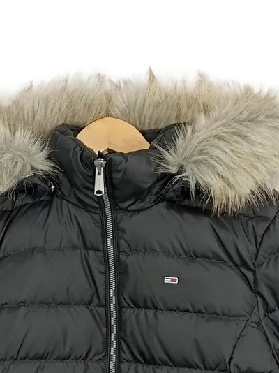 Tommy Hilfiger Damen Steppjacke Kapuze Fellbesatz Schwarz Gr. S