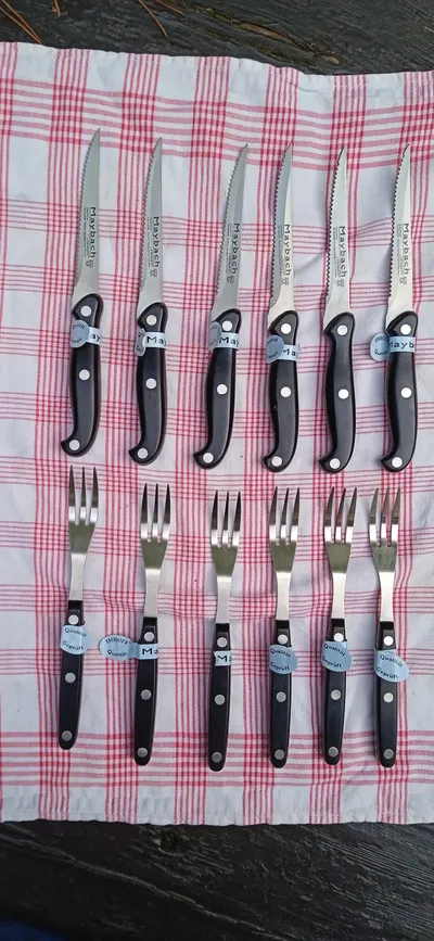 Maybach Steakbesteck Set 12-teilig Schwarz Edelstahl Messer Gabeln Modern