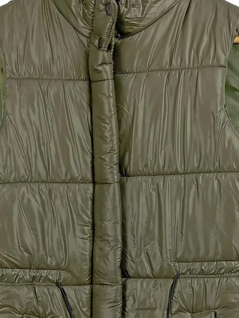 Sublevel Damen Steppweste Gr. 36/S Oliv Wattiert Lang Weste 4