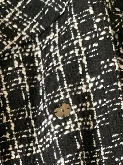 Mohito Damen Klassischer Tweed-Mantel kariert Schwarz Weiß Gr. 36;S