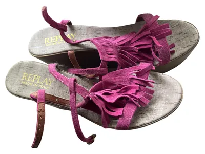 Replay Sandalen Damen Pink Gr. 39 Keilabsatz Fransen Plateau Bohemian