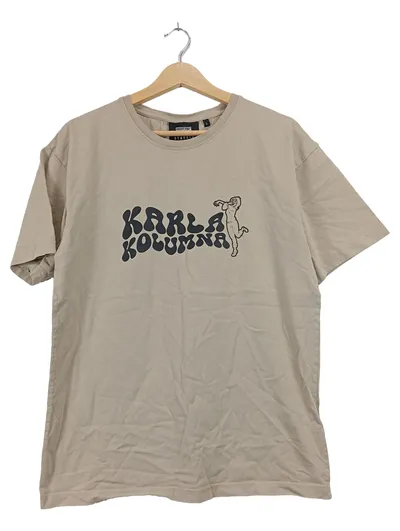 About You T-Shirt Damen Gr. 40/L Beige Baumwolle Kurzarm Schriftzug Casual