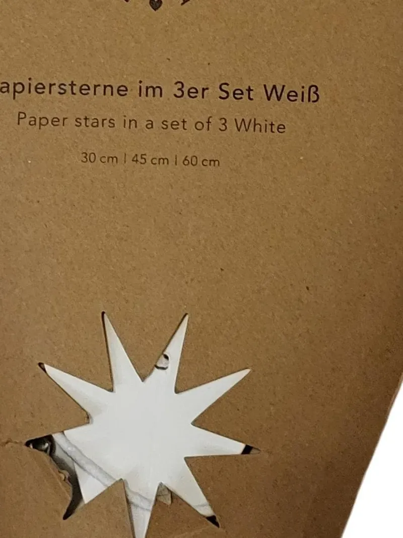 Eulenschnitt Papiersterne 3er Set Weihnachtsdeko Weiß 60cm 3