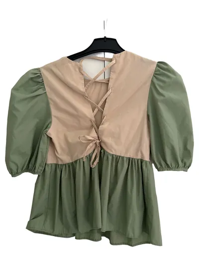 ASOS Damen Bluse Puffärmel Schnürung Rücken Mehrfarbig Gr. 34/XS