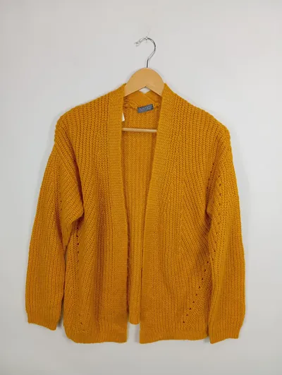 MYBC Damen Strickjacke Gr. 36 S Gelb Casual Langarm
