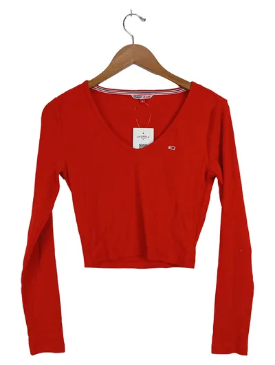 Tommy Jeans Damen Langarmshirt Cropped Gr. 38/M Rot Rippstrick