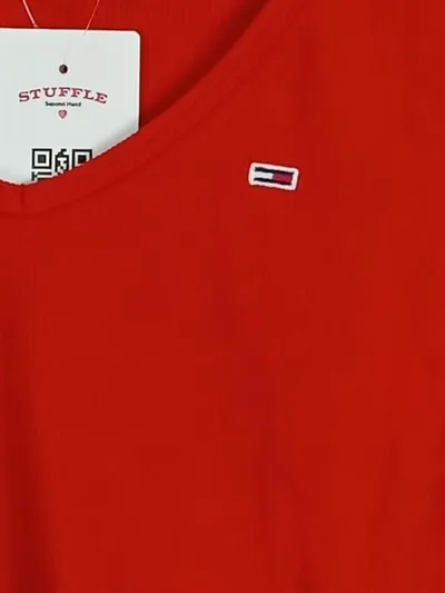 Tommy Jeans Damen Langarmshirt Cropped Gr. 38/M Rot Rippstrick