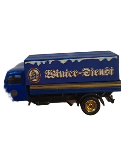 Mönchshof LKW mit Anhänger Winter-Dienst Weihnachts-Bier Modellfahrzeug Blau