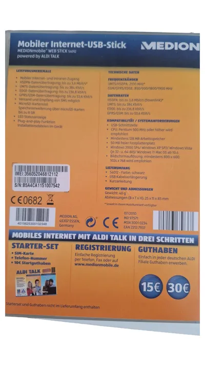 Medion S4012 Mobiler Internet USB Stick Breitbandgerät Schwarz