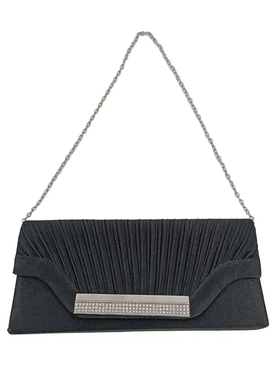 L.Credi Damen Clutch Abendtasche Schwarz Elegant Strass Polyester