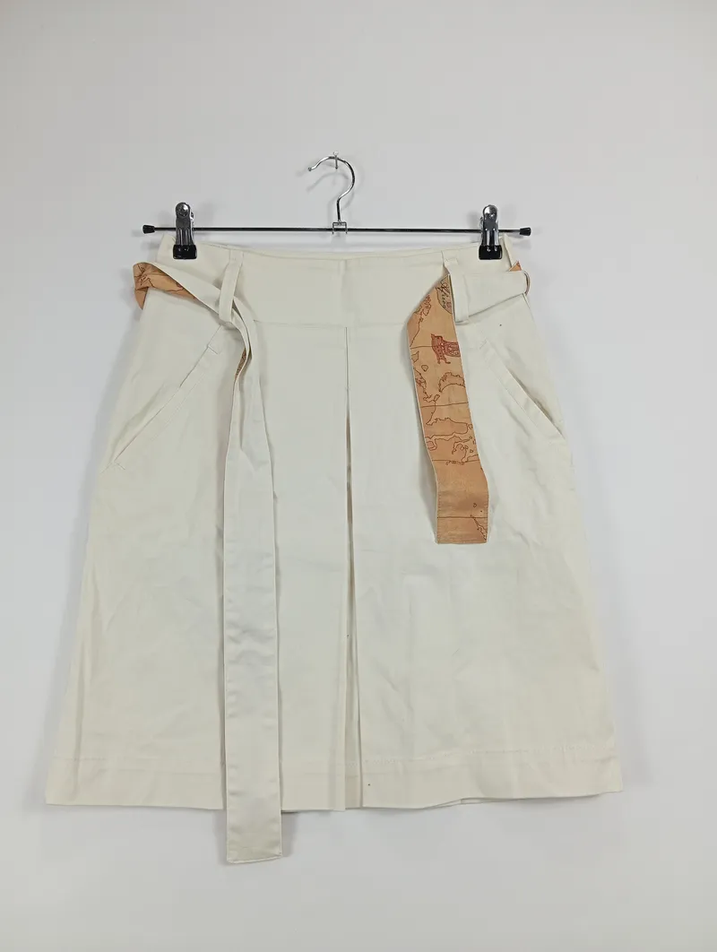 Alviero Martini 1ᴬ Classe Damen Faltenrock 40 Beige Casual Kartenmuster Gürtel 6