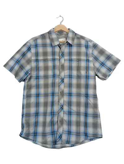 Eddie Bauer Herren Business Hemd Kariert Kurzarm Blau Grau M (48)