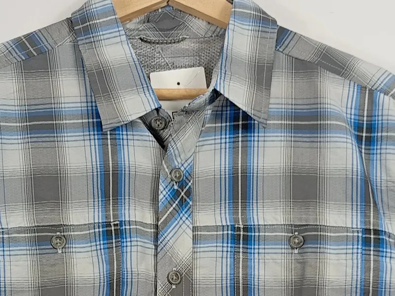 Eddie Bauer Herren Business Hemd Kariert Kurzarm Blau Grau M (48) 3
