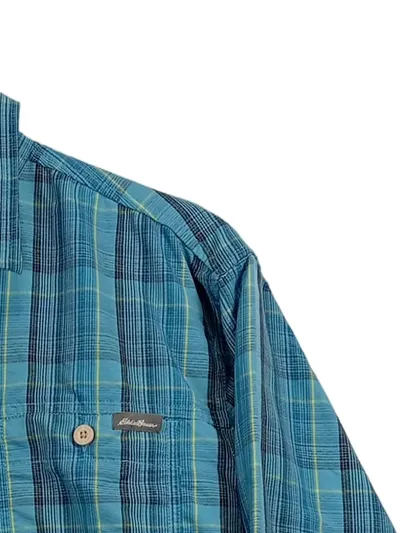 Eddie Bauer Herren Freizeithemd kariert Türkis Gr. 48/M Langarm Casual