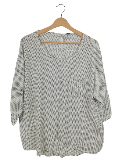 Soyaconcept Bluse Damen Gr. 40 L Weiß Grafisch 3/4-Arm Viskose Freizeit