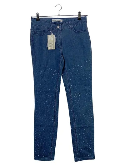 Ashley Brooke Damen Jeans Straight Leg Gr. 40 Blau mit Strasssteinen