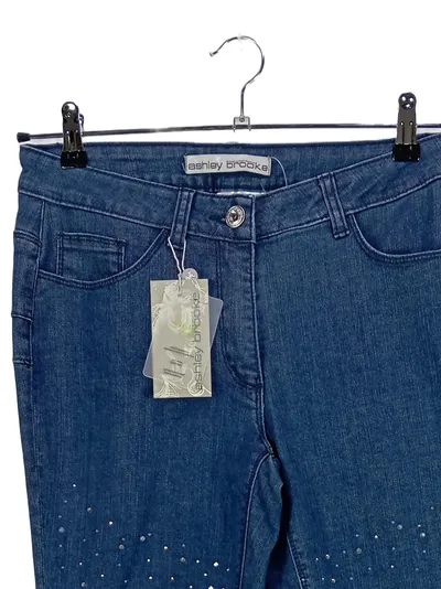 Ashley Brooke Damen Jeans Straight Leg Gr. 40 Blau mit Strasssteinen