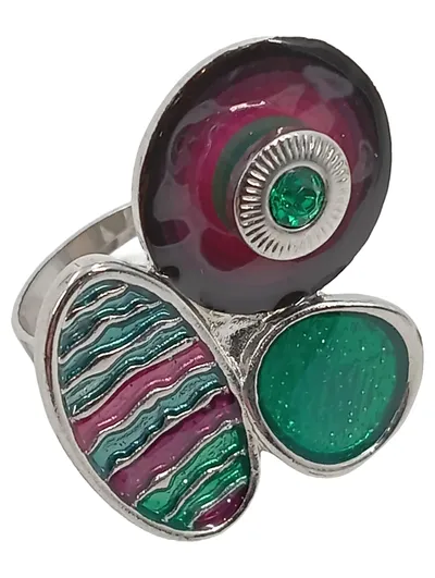 Desigual Damen Ring verstellbar Mehrfarbig Emaille Strass Modern 3,5cm