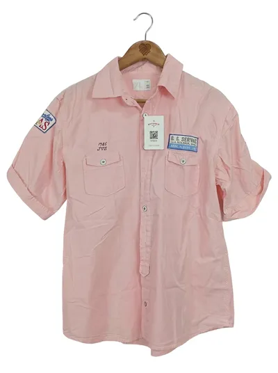 JVZ Hemd Herren Kurzarm Pink Gr. 52/XL Casual Wolle