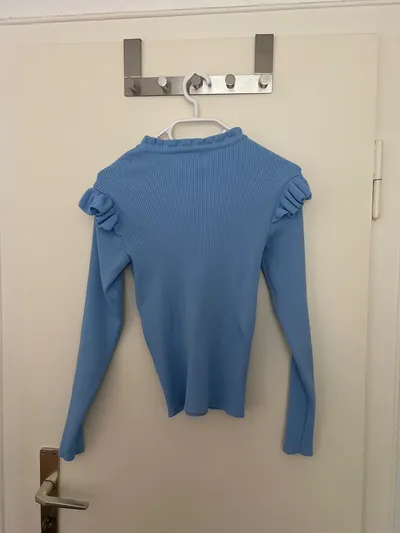ONLY Damen Reitbluse mit Rüschen, Gr. 34;XS, Blau, Rippstrick