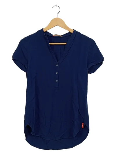 edc by Esprit Damen Bluse Kurzarm Gr. XS Blau Viskose Casual