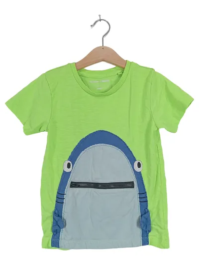 NEXT Kinder T-Shirt Hai Tiermotiv Grün Kurzarm Gr. 80 Baumwolle
