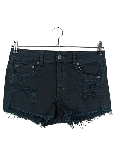 American Eagle Outfitters Damen Jeansshorts Gr. 38 Schwarz Distressed Fransen
