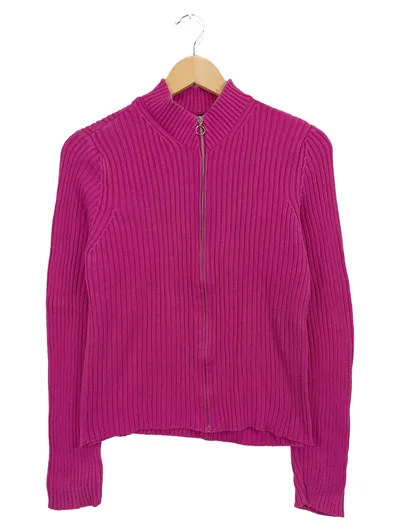 SISLEY Damen Strickjacke Pink Gr. 36/S Casual Rippstrick Reißverschluss