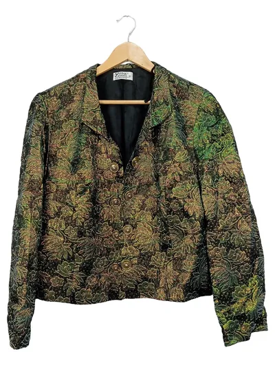 Fink Damen Blazer 44 Elegant Mehrfarbig Floral Zierknöpfe Langarm
