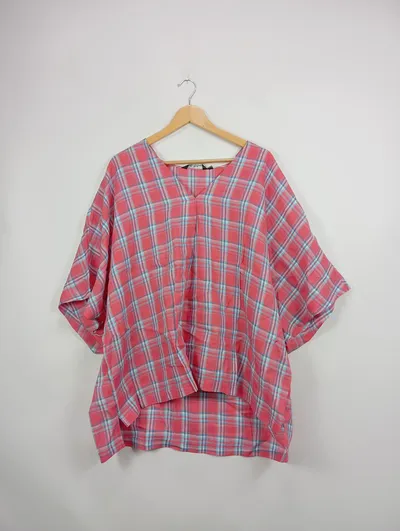 Ulla Popken Damen Bluse Gr. 54 Kariert Rosa Leinen Oversized
