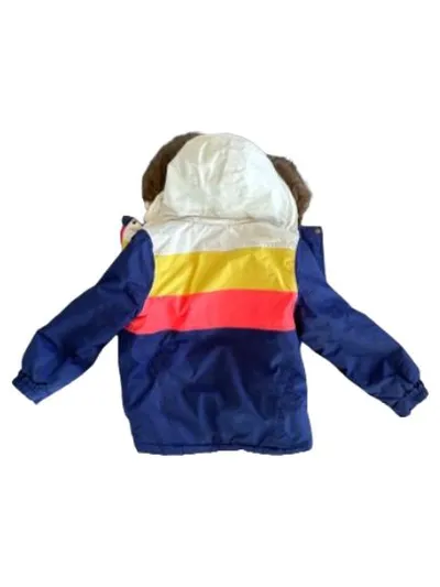 Boden Kinder Winterjacke Gr. 140 Kapuze Fellbesatz Blau Gelb Rot