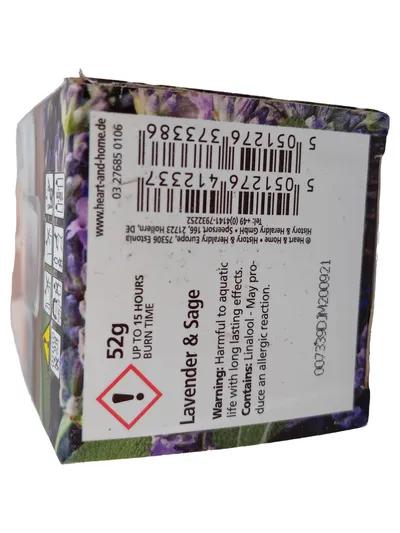 Heart & Home Lavendel & Salbei Duftkerze Naturbezogen Florales Muster Mehrfarbig