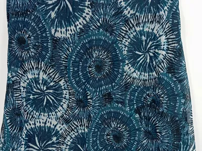 Boysen's Damen Wickelrock Blau Grafisch Midi Polyester Gr. 40 L