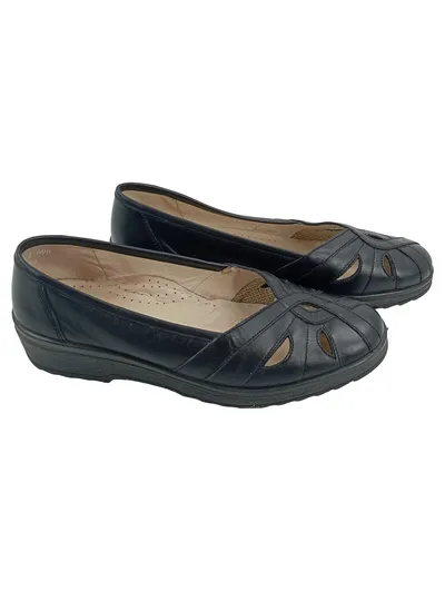 Simona Damen Ballerinas Gr. 40 Schwarz Komfortabel Cut-Outs Lochmuster Leder