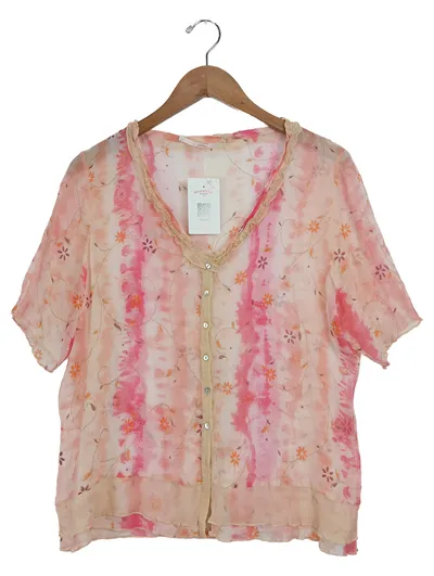 Bottega Damen Bluse Gr. 36 Rosa Blumenmuster Kurzarm