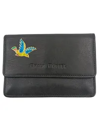 Braun Büffel Damen Geldbörse Leder Schwarz Charmant Vogelmotiv Portemonnaie 1