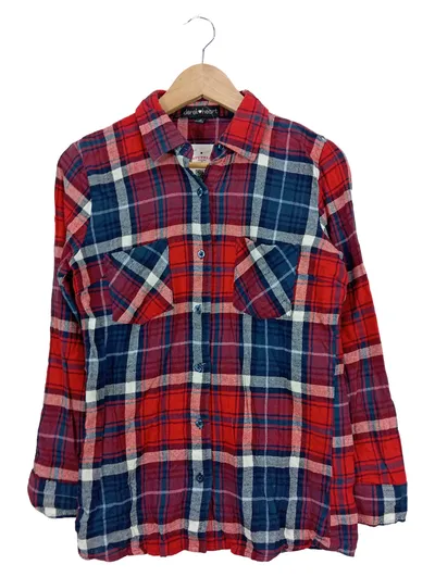 Derek Heart Damen Freizeithemd 36/S Kariert Flanellhemd Rot Blau Casual